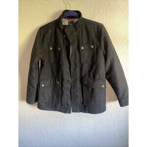 Gap Kids Wool Blend Parka Grunt Herringbone Jacket Full Zip Charcoal L Preppy